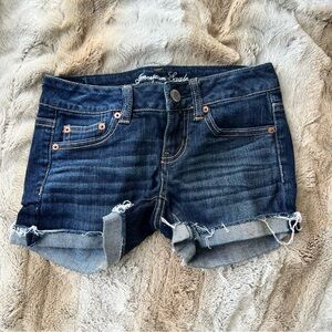 ⭐️ American Eagle Outfitters Aerie Blue Cutoff Bermuda Jean Shorts Size 0 EUC